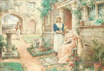 La courtie Alfred Glendening JR dames scène de jardin Peinture à l'huile